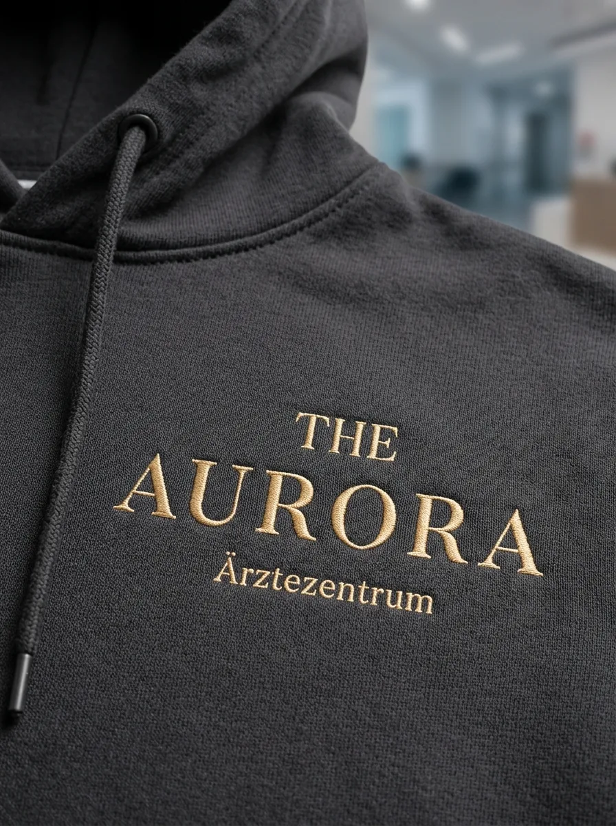 Hoodie Detail — Aurora Logo